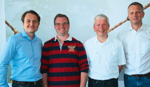 Investieren massiv in die Entwicklung digitaler Handelsprozesse (v.l.n.r.): Jörg Dufner, Dr. Björn Brandt, Torsten Hahn und Ralf Leveringhaus. (Foto: Ariston-Informatik)