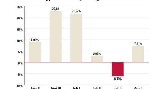 Umsatzentwicklung pro Dekade im Vorjahresvergleich. (Grafik: Redaktion)
