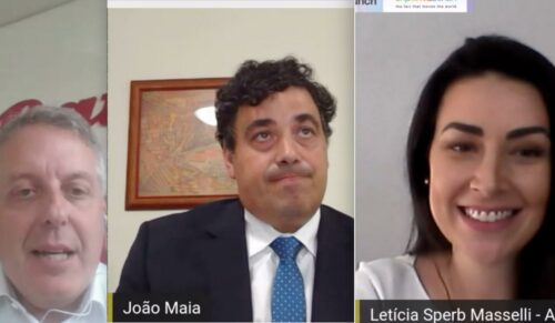 Digitale Diskussionsrunde der Expo Riva Schuh am 22. Juli 2020 (v.l.n.r.): Claudio Alessi/Bata, Joao Maia/Appicaps, Leticia Sperb Masselli/Abicalcados. (Screenshot: Redaktion)