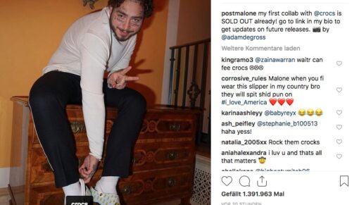 Rapper Post Malone hat sich mit Crocs zusammengetan. Der Schuh sei bereits ausverkauft. (Foto: Instagram)