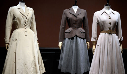 (LtoR) Three couture creations by fashion designers Jacques Fath, Jacques Heim and Christian Dior are displayed on July 10, 2014 at the Palais Galliera in Paris, as part of an exhibition on French fashion between 1947 and 1957. AFP PHOTO / STEPHANE DE SAKUTINSTEPHANE DE SAKUTIN/AFP/Getty Images ** OUTS - ELSENT, FPG - OUTS * NM, PH, VA if sourced by CT, LA or MoD **
