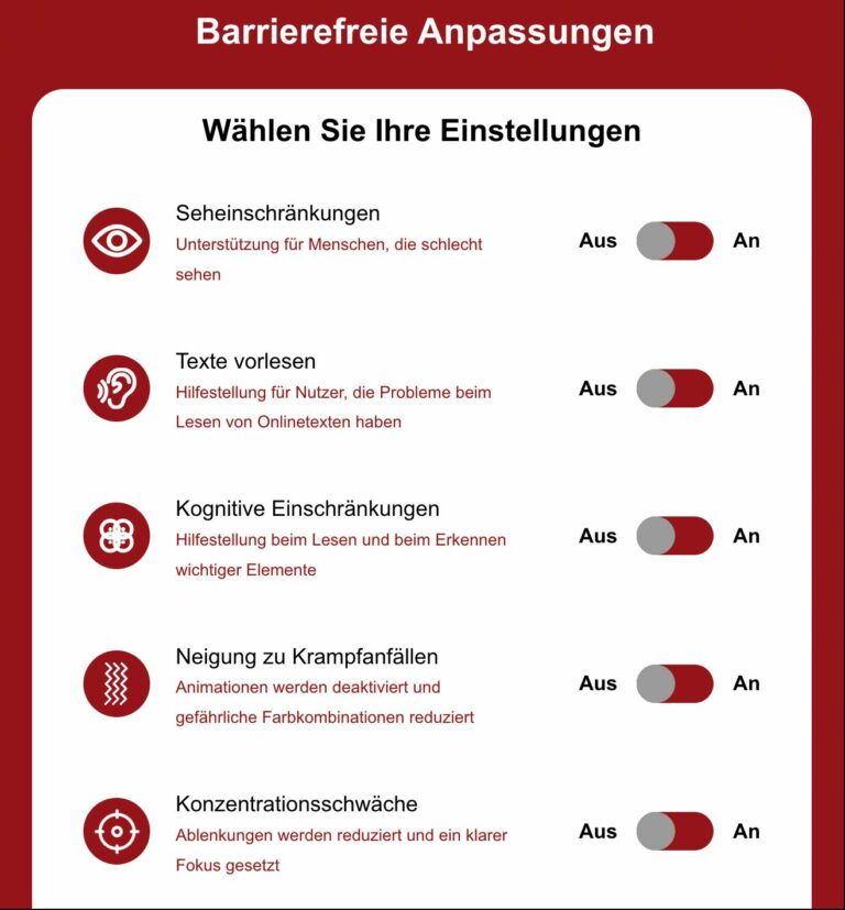 So können die barrierefreien Einstellungen aussehen – am Beispiel der Website von Gabriele Horcher. (Screenshot: gabriele-horcher.de)