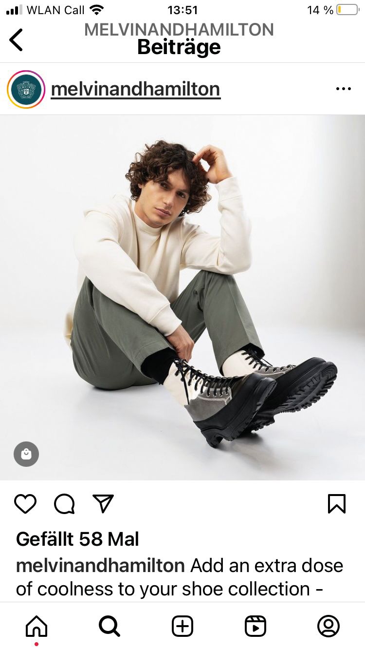 Bei Melvin & Hamilton funktionieren auf Instagram am besten Schuhe mit „Wow-Effekt“. (Screenshot: Redaktion)